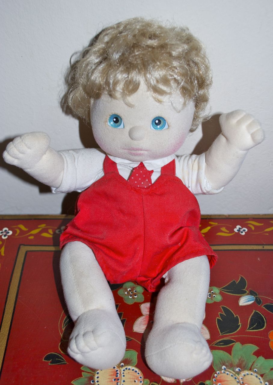Mattel My Child Boy Doll~Blonde Hair~Brown Eyes~Orange Sweater Set~Shoes~1985